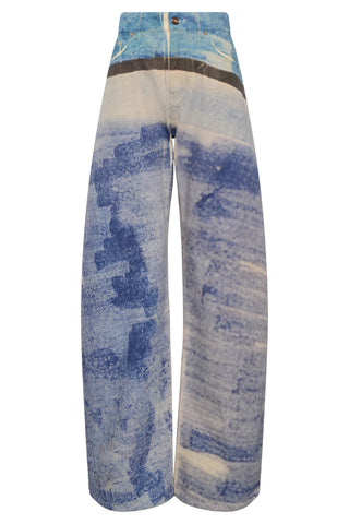Blue Multi Hand-drawn Print Recycled Denim Amoret Barrel-leg Jeans - Product Shot | Gabriela Hearst