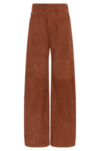 Amoret Barrel-leg Jean in Cognac Suede