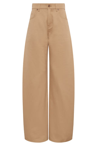 Camel Sea Island Cotton Amoret Barrel-leg Jean - Front Flat Lay | Gabriela Hearst