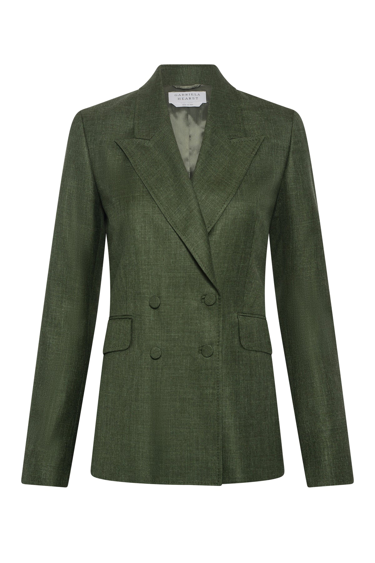 Angela Blazer in Olive Virgin Wool Silk with Linen