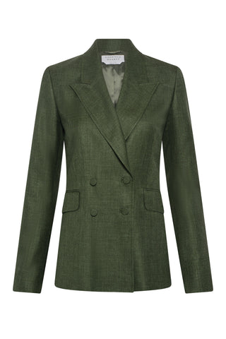 Angela Blazer in Olive Virgin Wool Silk with Linen