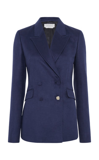 Navy Winter Silk Stephanie Blazer - Double-Breasted Front View | Gabriela Hearst