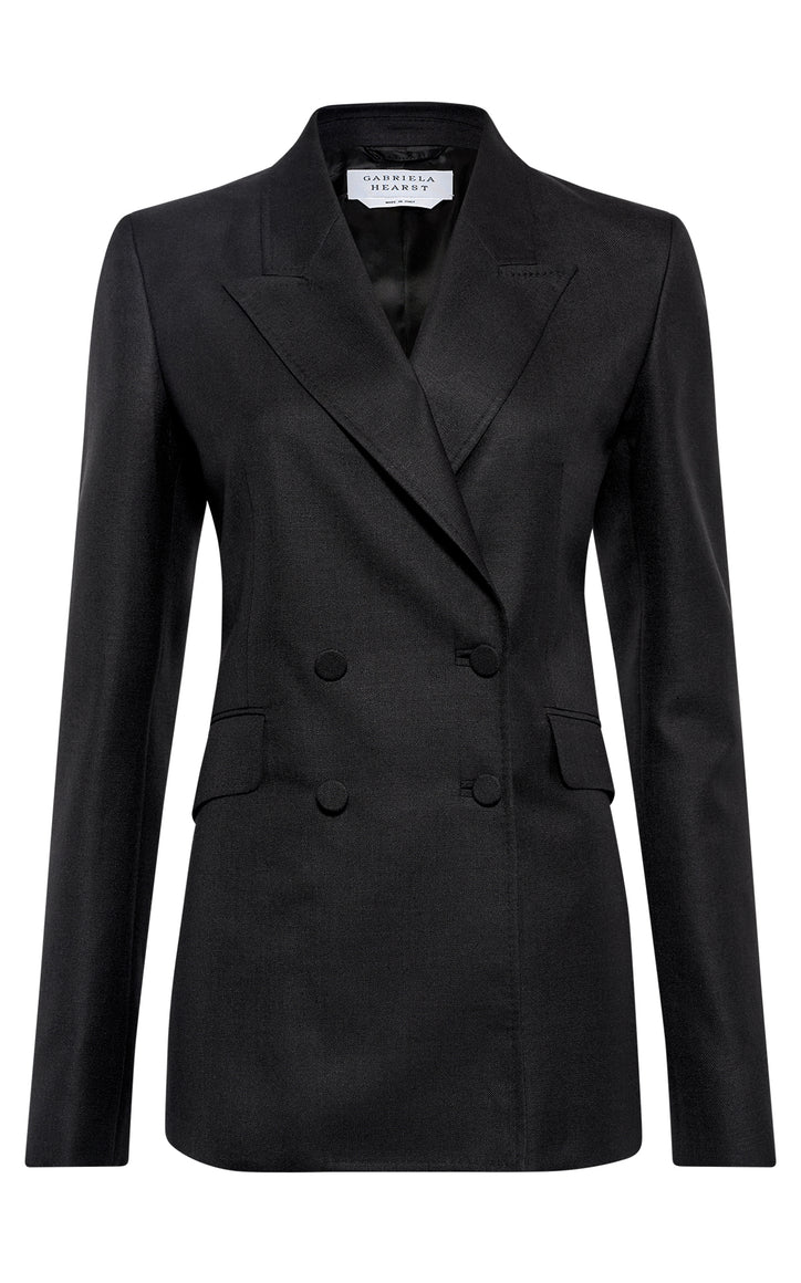 Angela Blazer in Black Virgin Wool Silk Linen