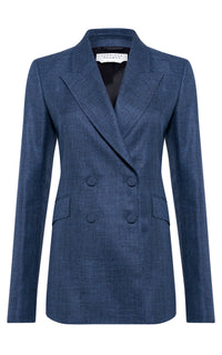 Angela Blazer in Denim Virgin Wool Silk Linen