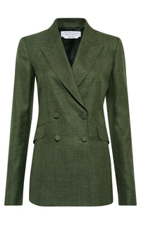 Angela Blazer in Olive Virgin Wool Silk Linen