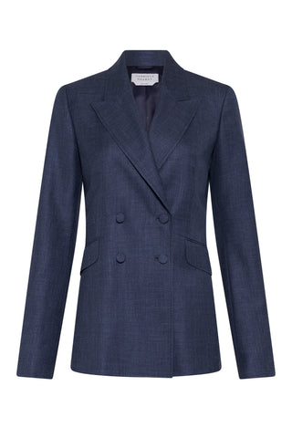 Denim Virgin Wool Silk Angela Blazer - Double-Breasted Flat Lay | Gabriela Hearst