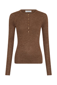 Anges Knit Henley in Chestnut Cashmere Silk with Hemp