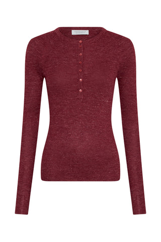 Anges Knit Henley in Bordeaux Cashmere Silk with Hemp