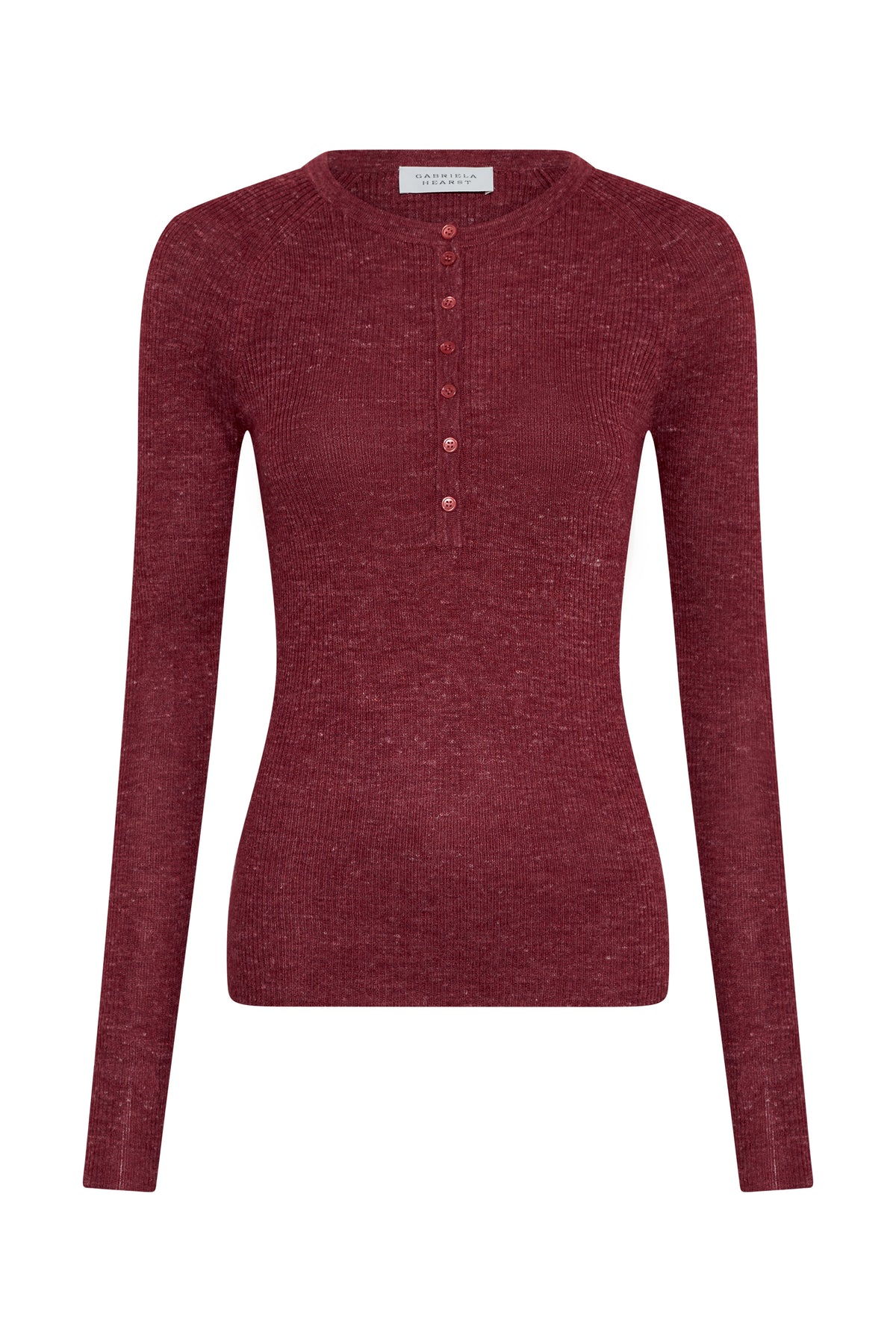Anges Knit Henley in Bordeaux Cashmere Silk with Hemp