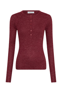 Anges Knit Henley in Bordeaux Cashmere Silk with Hemp