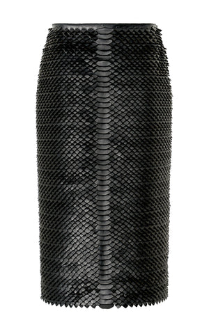 Antia Midi Skirt in Black Leather Snake Scales