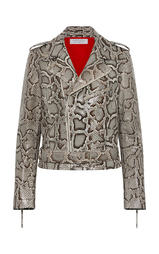 Greyscale Python Snakeskin Anton Biker Jacket - Front View | Gabriela Hearst