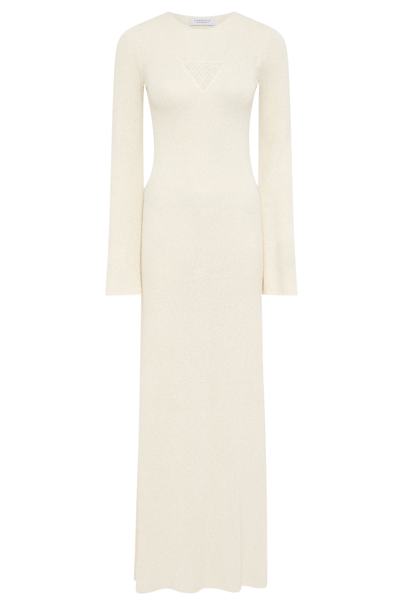 Off White Mulberry Silk Knit Maxi Dress - Front View | Gabriela Hearst