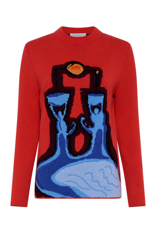 Red Cashmere Avichai Knit Sweater - Air Element Intarsia Design - Flat Lay | Gabriela Hearst