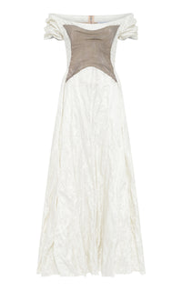 Augustine Chainmail Maxi Dress in Ivory Metallic Crinkled Silk & Silver Steel