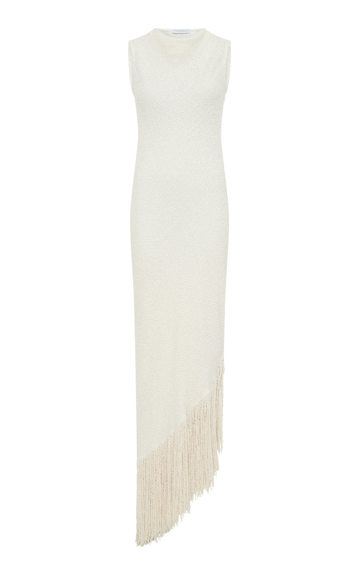 Awar Fringe Maxi Dress in Ivory Silk Boucle