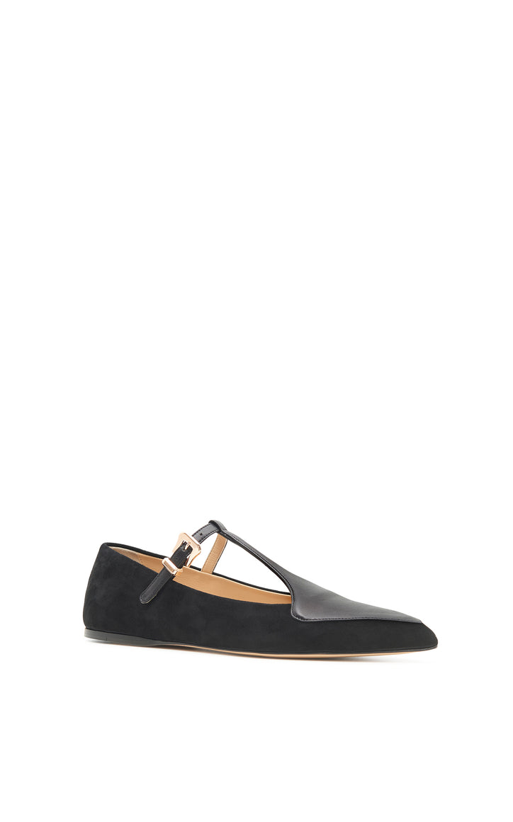 Liv Ballerina Flat Shoe in Black Suede