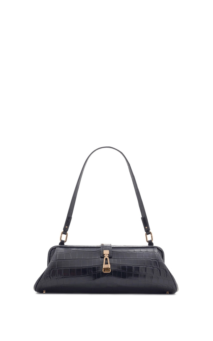 Paola Clutch in Black Crocodile Leather