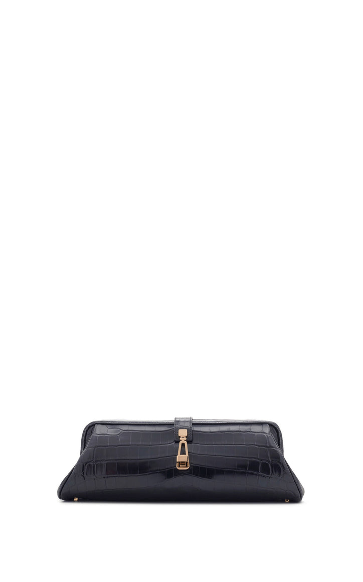 Paola Clutch in Black Crocodile Leather