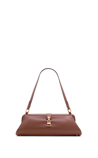 Cognac Nappa Leather Paola Clutch - Front With Strap | Gabriela Hearst