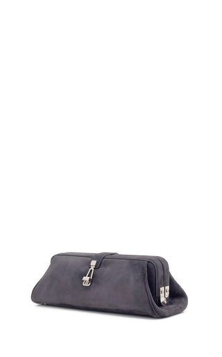 Dark Grey Suede Paola Clutch - Side Profile View | Gabriela Hearst