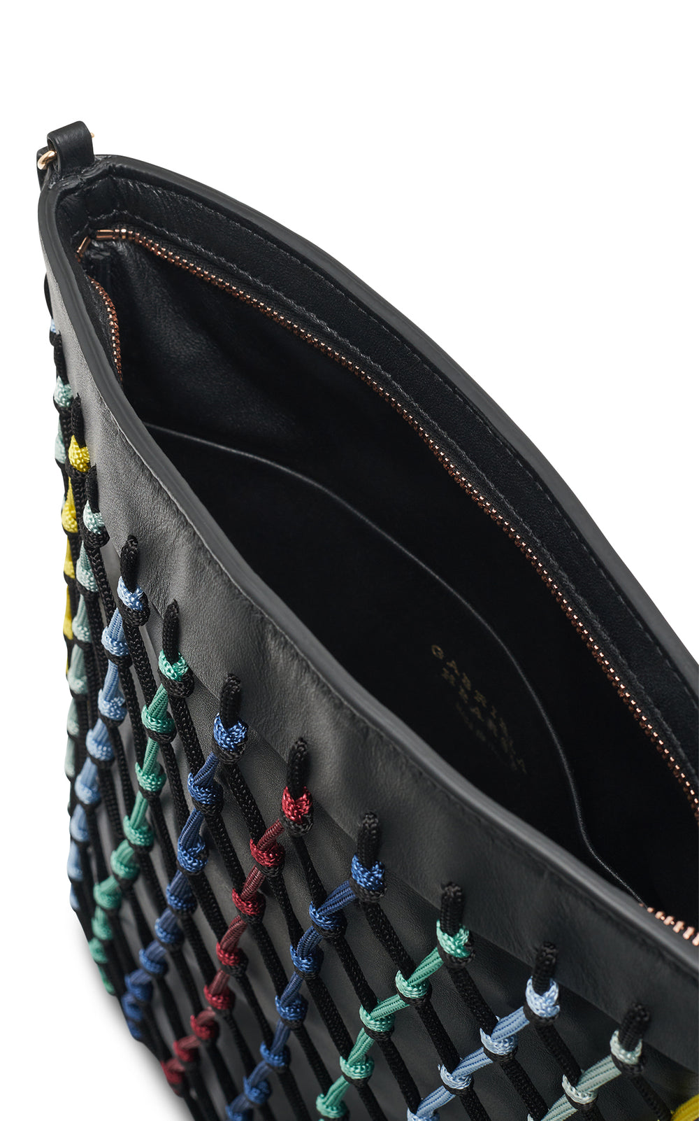 Naila Fringe Pouch in Black Multi Nappa Leather & Silk Macrame