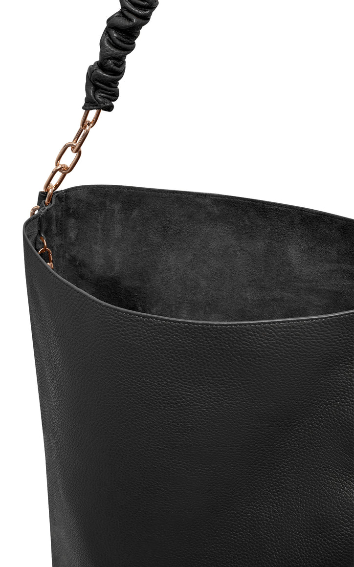 Chain Tote in Black Textured Leather