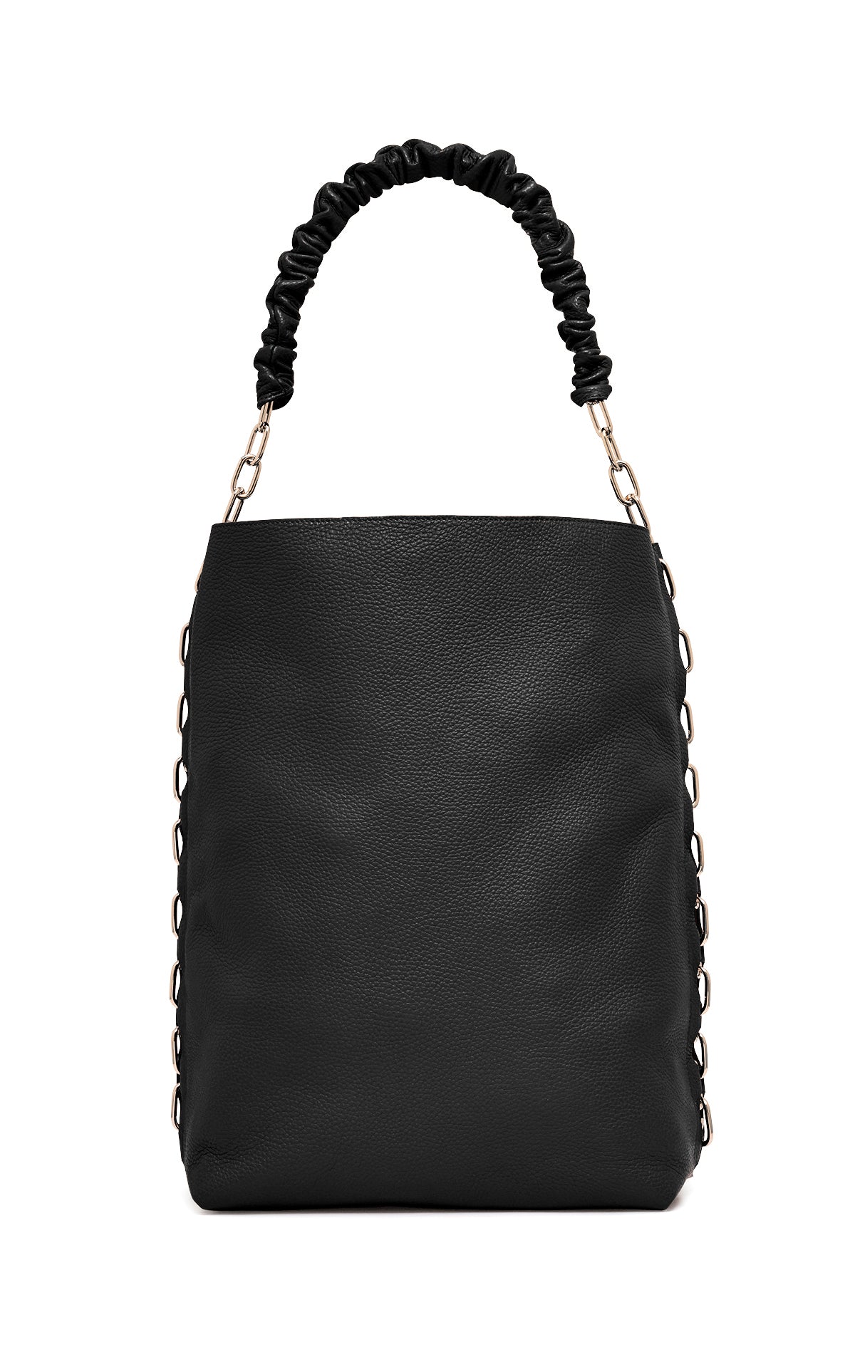 Chain Tote Bag in Black Textured Leather