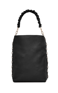 Chain Tote in Black Textured Leather