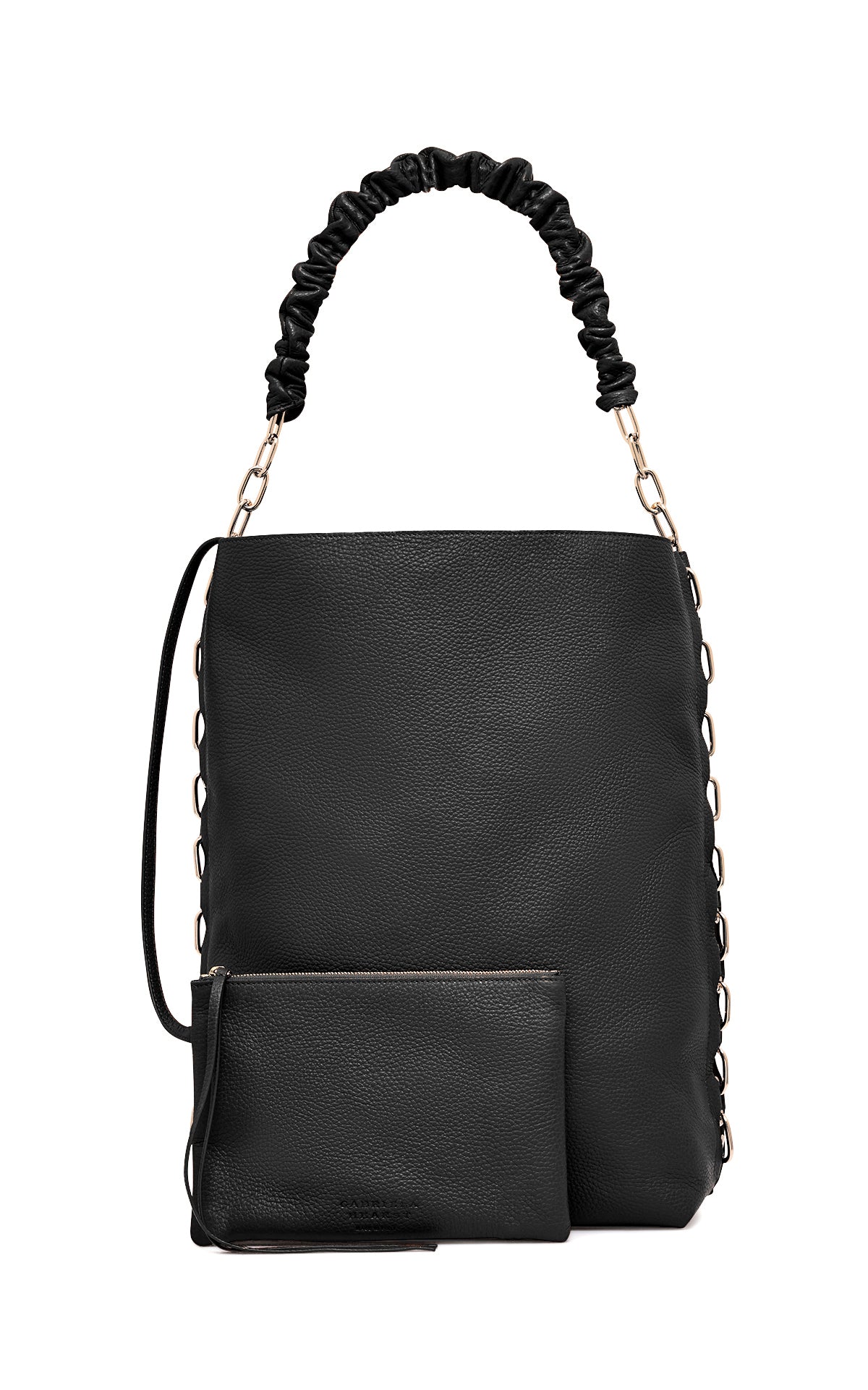 Chain Tote in Black Textured Leather