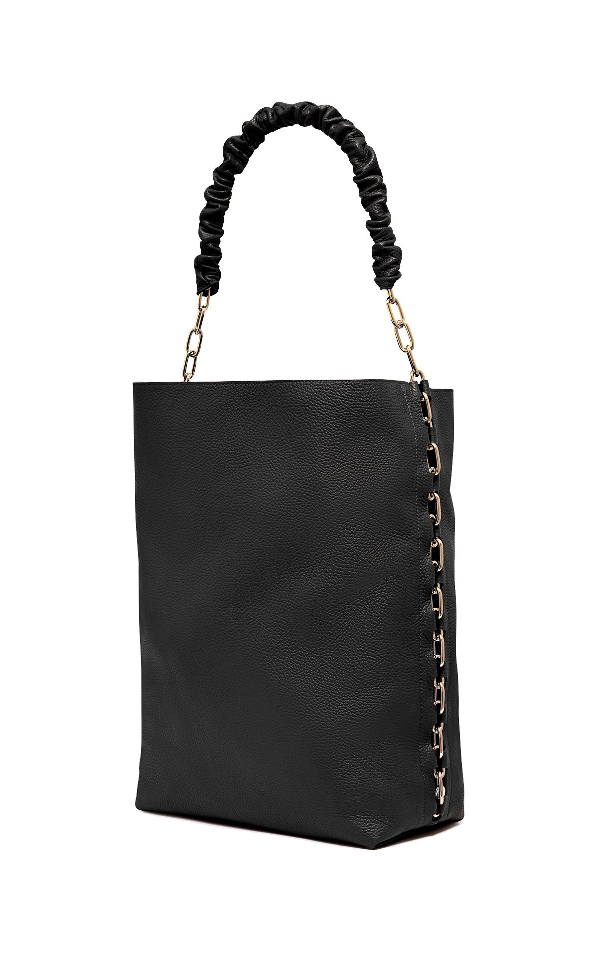 Chain Tote in Black Textured Leather