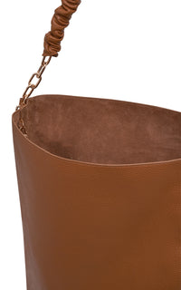 Chain Tote Bag in Cognac Textured Leather