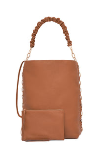 Chain Tote Bag in Cognac Textured Leather