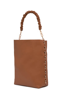 Chain Tote Bag in Cognac Textured Leather