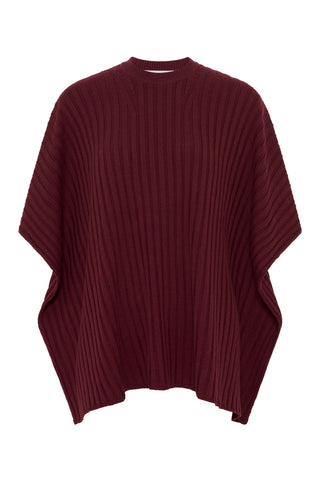 Baron Knit Cropped Poncho in Bordeaux Merino Wool Cashmere