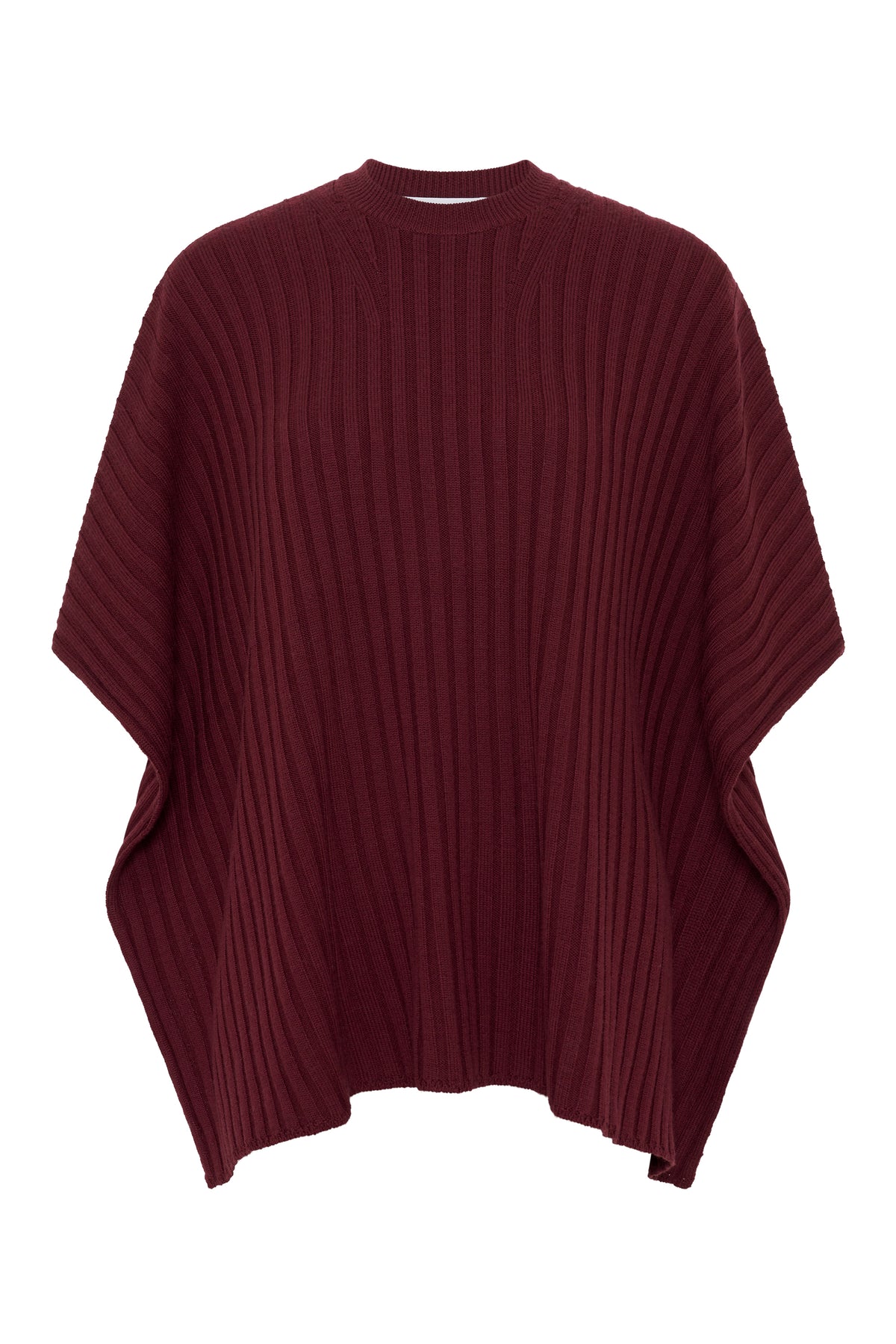 Baron Knit Cropped Poncho in Bordeaux Merino Wool Cashmere