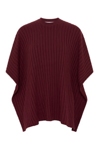Baron Knit Cropped Poncho in Bordeaux Merino Wool Cashmere