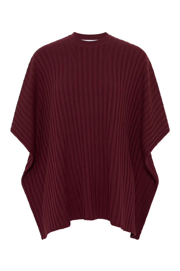 Baron Knit Cropped Poncho in Bordeaux Merino Wool Cashmere