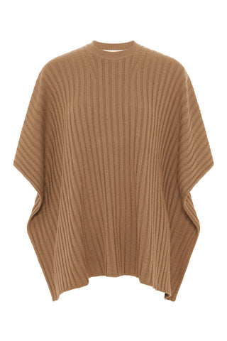Baron Knit Cropped Poncho in Camel Merino Wool Cashmere