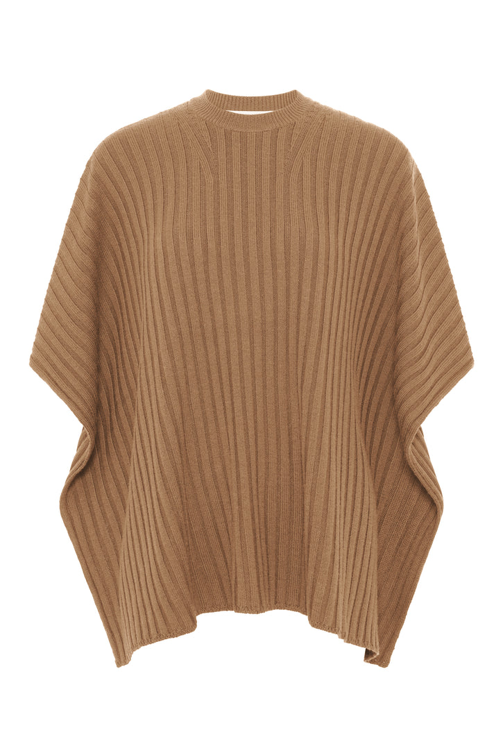 Baron Knit Cropped Poncho in Camel Merino Wool Cashmere