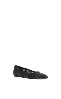 Aurora Braided Flat Shoe in Black Leather