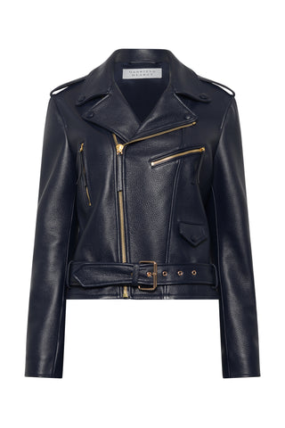 Navy Deerskin Anton Biker Jacket - Front View | Gabriela Hearst