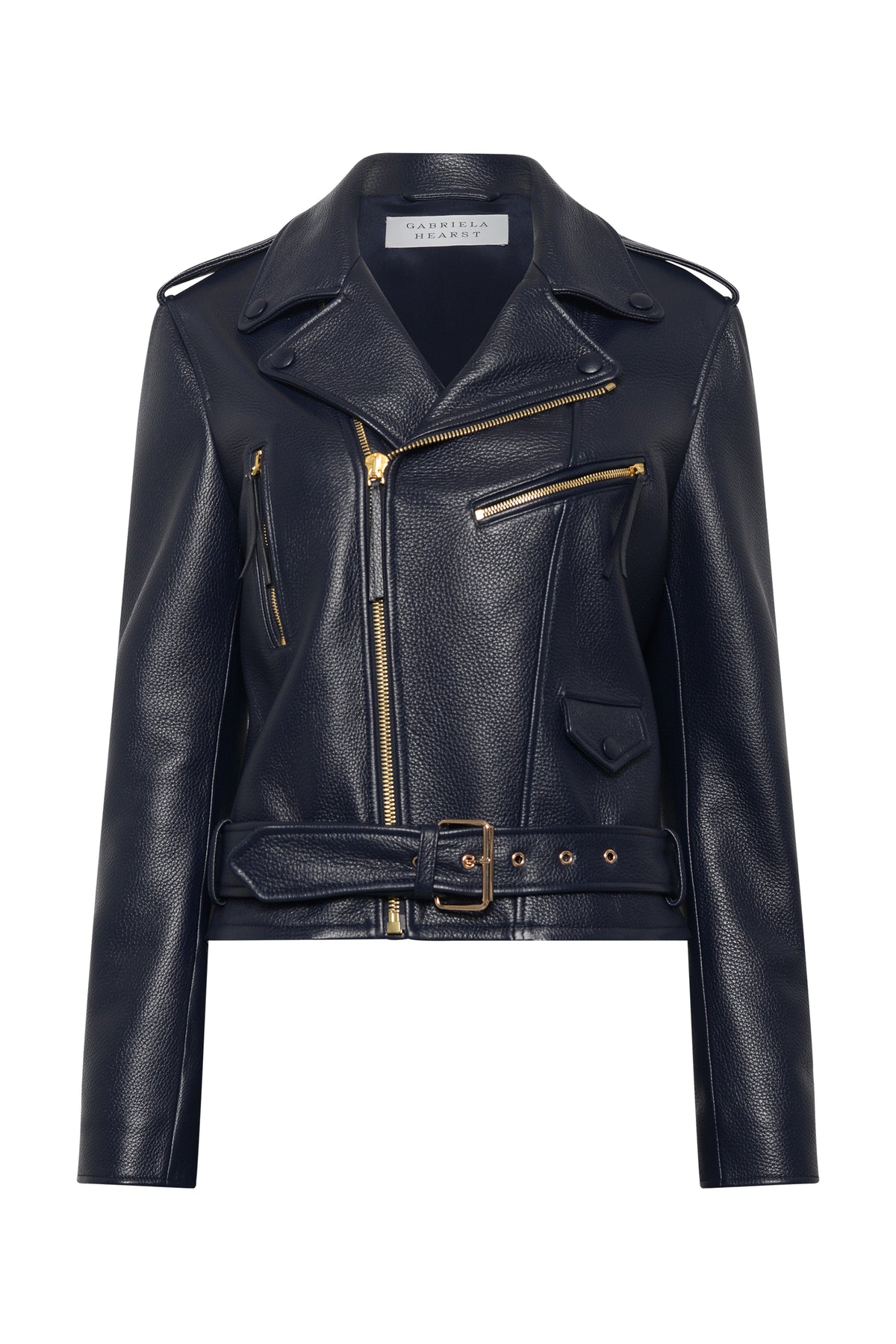 Anton Biker Jacket in Dark Navy Textured Leather