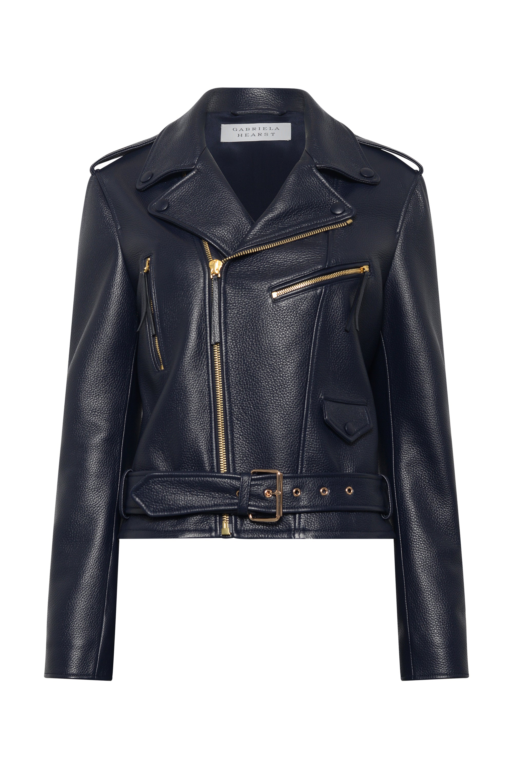 Women's Navy Leather Biker Jacket | Gabriela Hearst