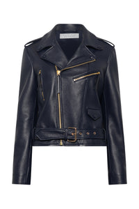 Anton Biker Jacket in Dark Navy Textured Leather