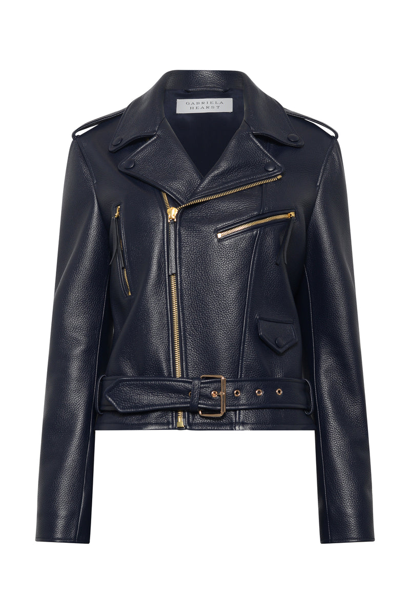 Navy Deerskin Anton Biker Jacket - Front View | Gabriela Hearst