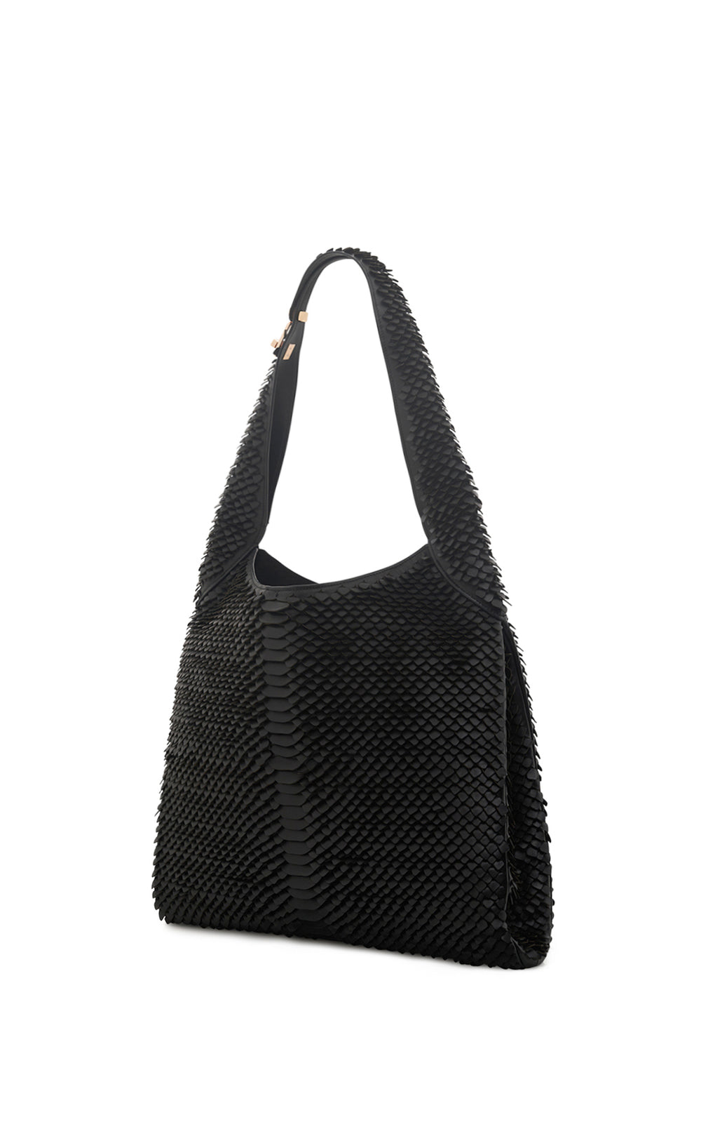 Large Hobo Bag in Black Leather Snake Scales