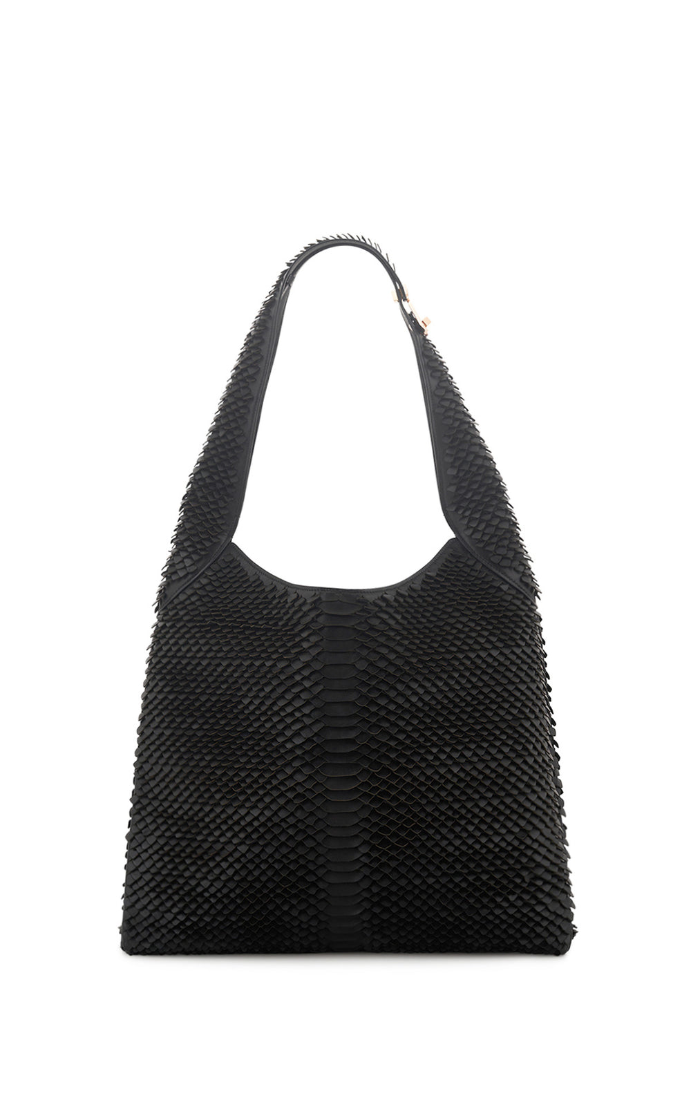 Large Hobo Bag in Black Leather Snake Scales