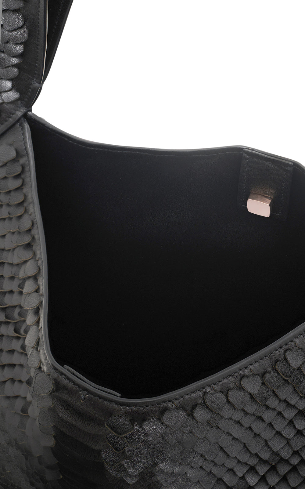 Large Hobo Bag in Black Leather Snake Scales