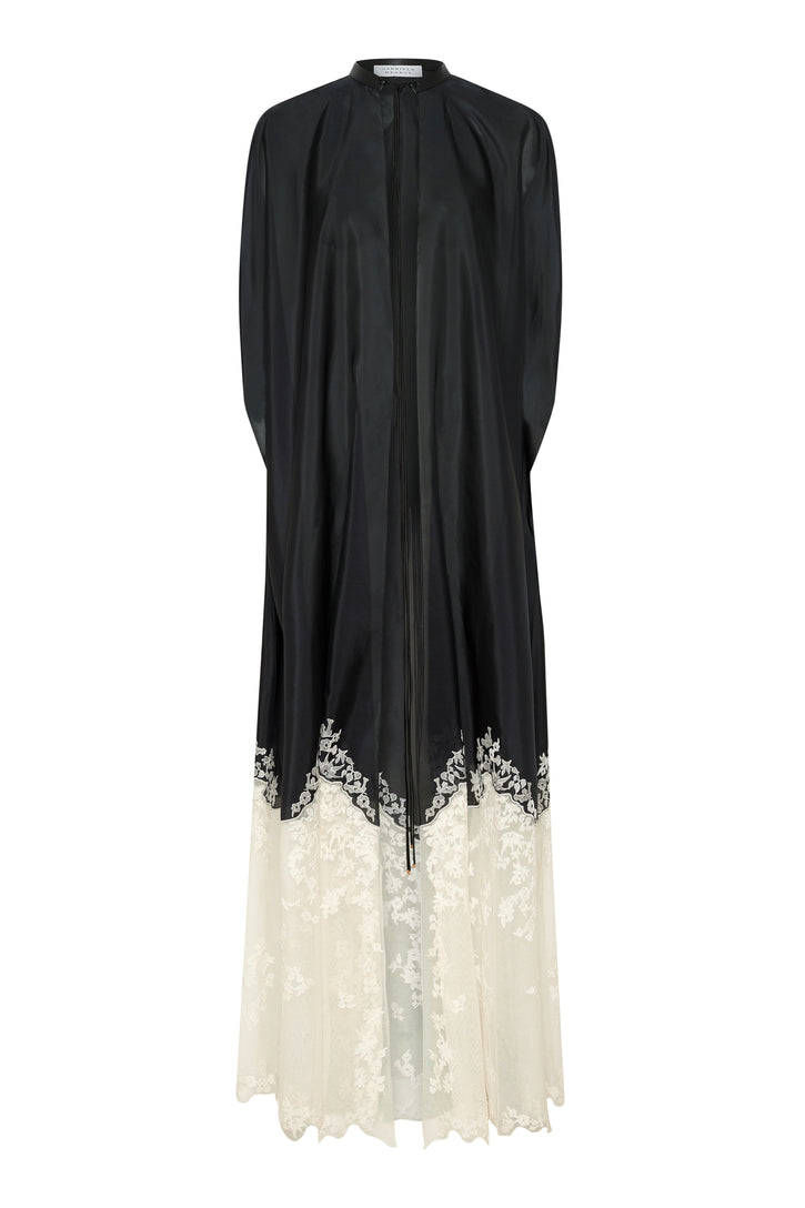 Dimsdale Embroidered Cape in Black Multi Silk Organza